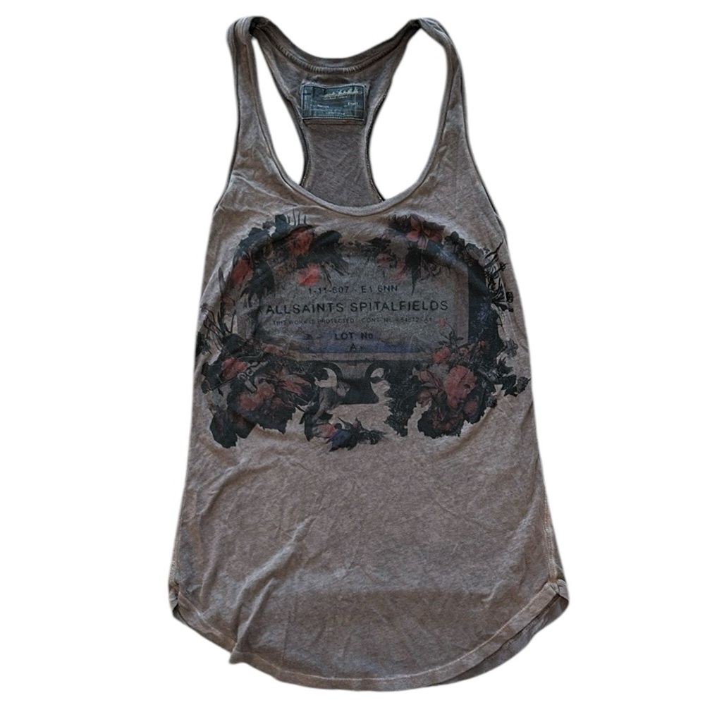 All Saints Gray Graphic Tank Top